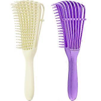 2 peças Escova de desarmada para afro-américa/ cabelo africano texturizado 3a a 4c, Nós Detangler Fácil de Limpar (bege, roxo)