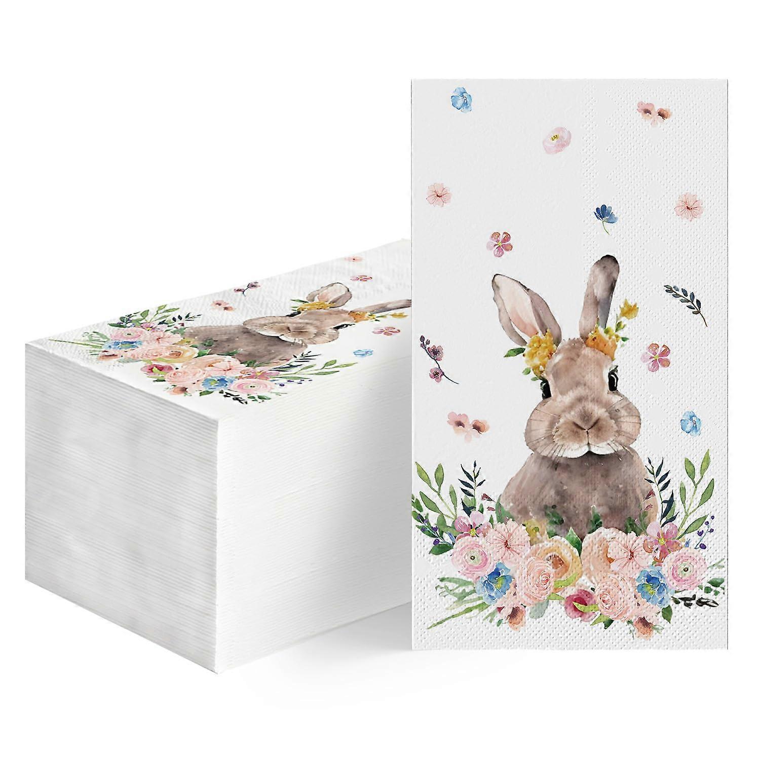 100 Paper Napkins Disposable Pack, Bunny Pattern Easter Party Table Napkins For Celebration