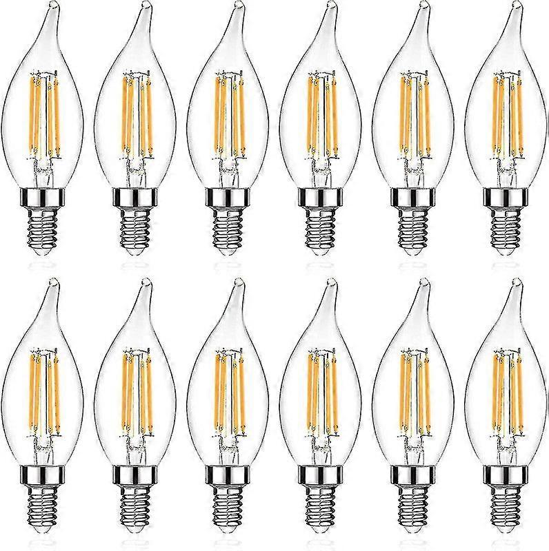 E12 Kandelaber LED-Glühbirne, Flammenspitze dekorative LED-Filament-Kerzenlampe, E12-Basis, nicht dimmbar, Packung mit 12 Zekai