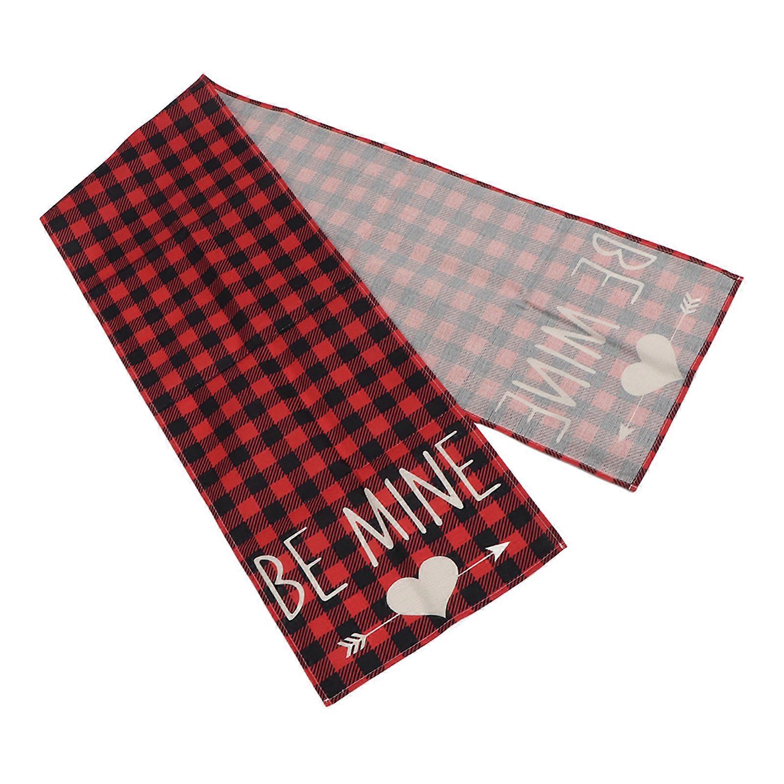 Table Runner Red Black Plaid Heart Patterns Reusable Washable Polyester Decorative Table Decoration for Party