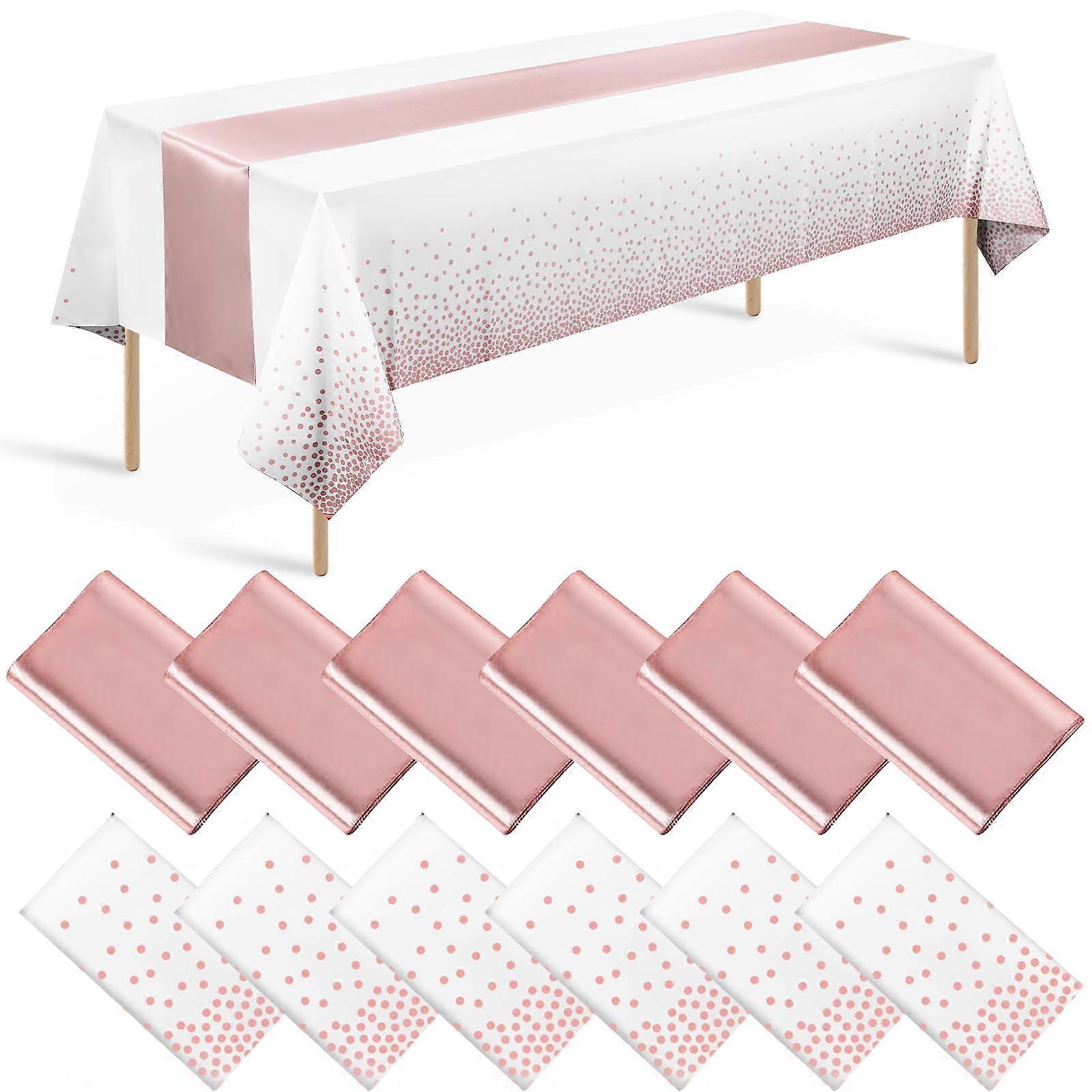 12 Pack Disposable Tablecloth and Runner Set for Wedding Dining Table Decor, 54x108 Inches, White Plastic Material
