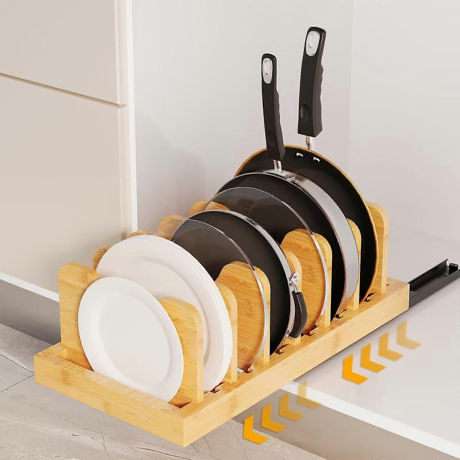 Pull-out bamboo pot lid rack, layered