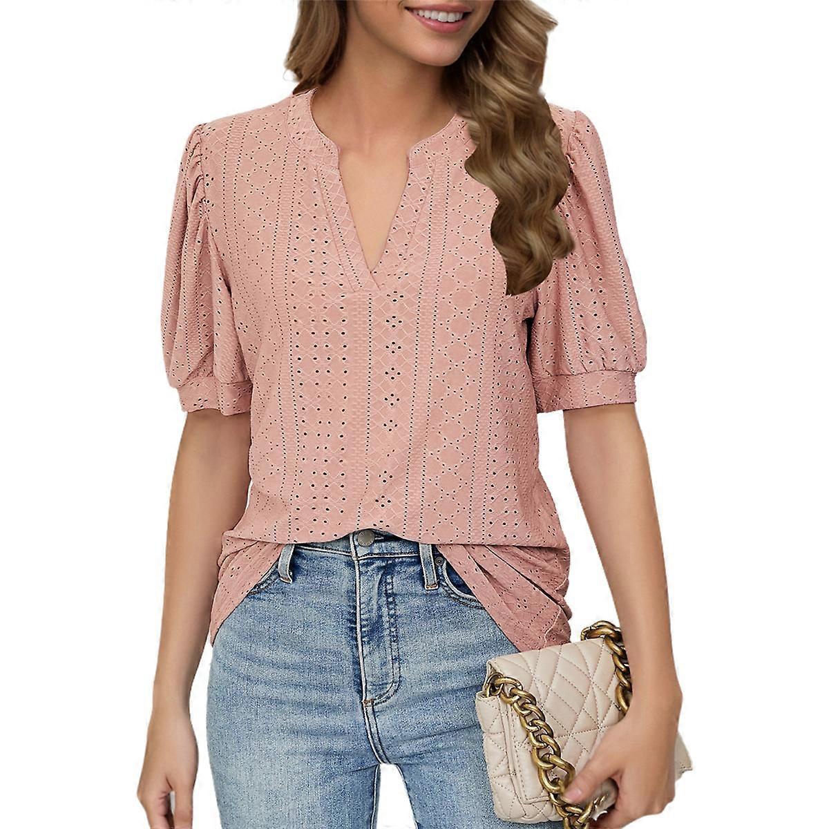 Summer Puff Short Sleeve Shirts Dark Pink L
