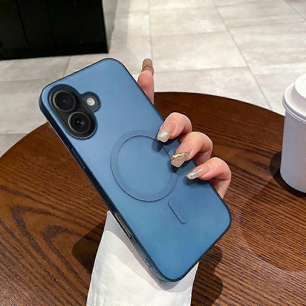 For iPhone 16 Magnetic Case Compatible with MagSafe Frosted PC Phone Cover-Titanium Blue