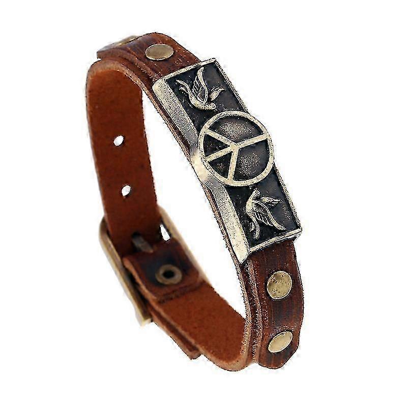 Adjustable Peace Sign Cowhide Men's Punk Bracelet
