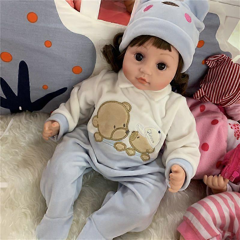 青いクマ#45cmZiluoプリンセスリバースドールガールイミテーションベイビーソフトグルーリバースクロス感情感知トークドールおもちゃ