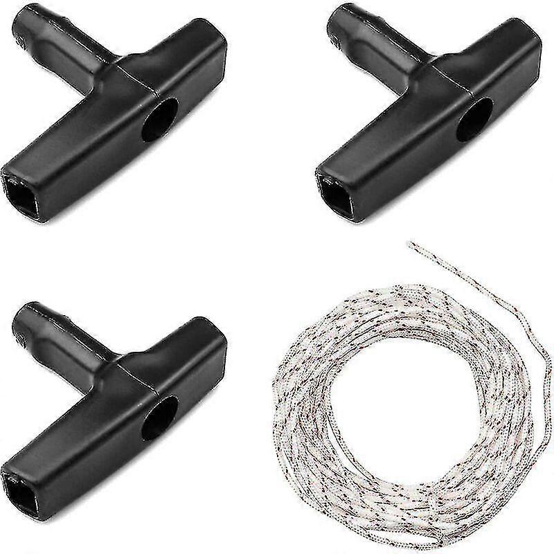 3mm x10m Recoil Starter Pull Cord with 3 Handles for Lawnmowers, Chainsaws, Edgers
