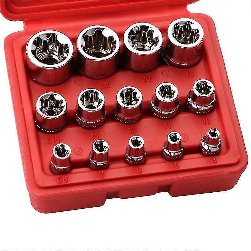 Set of 14 star-shaped Torx sockets type E I Ratchet box I Socket set Profile E (external Torx) E4 - E24