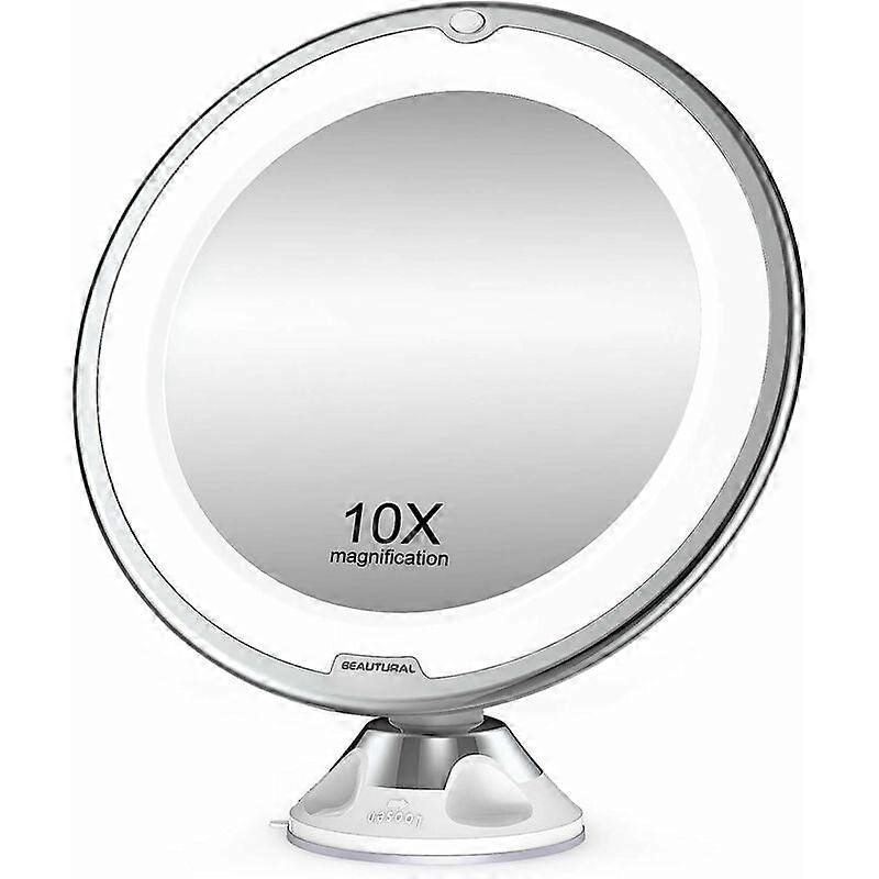 Portable Magnifying Suction Cup Mirror, 10X Magnification with Bright LEDs for Precise Makeup and Eyebrow Tweezing, 360 Rotating Flexible Gooseneck