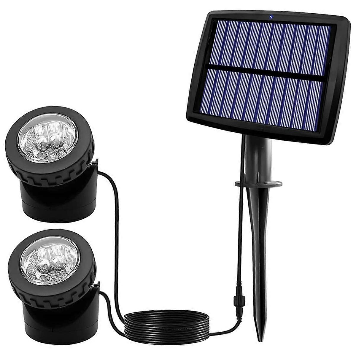 Solar Pond Spotlights, LED Solar Underwater Lights with Dual Head C