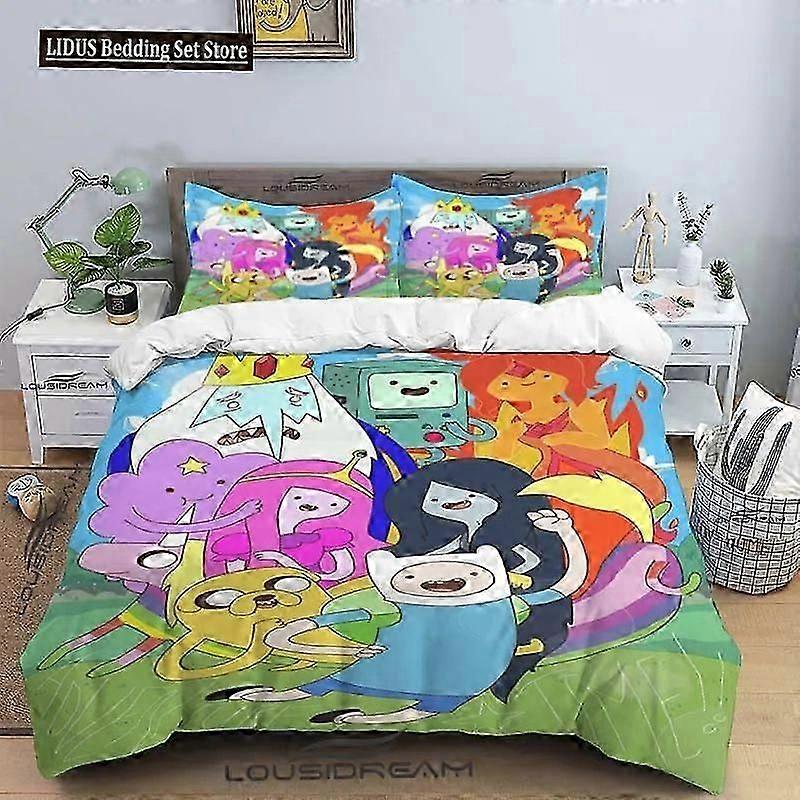 v1388 Lakan Tecknad Äventyrstid Finn och Jake påslakan täcke säng Enkelrum Tvilling Full Queen Size Ungdom Flicka Pojkar Gåva 3-delat sängkläder set (