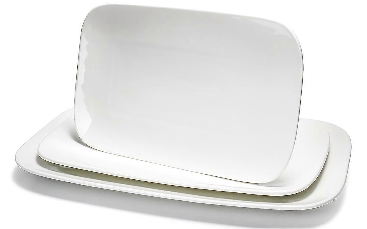 3 Set White Serving Trays and for Platters Party Entertaining 16'/14'/12' Rectangular