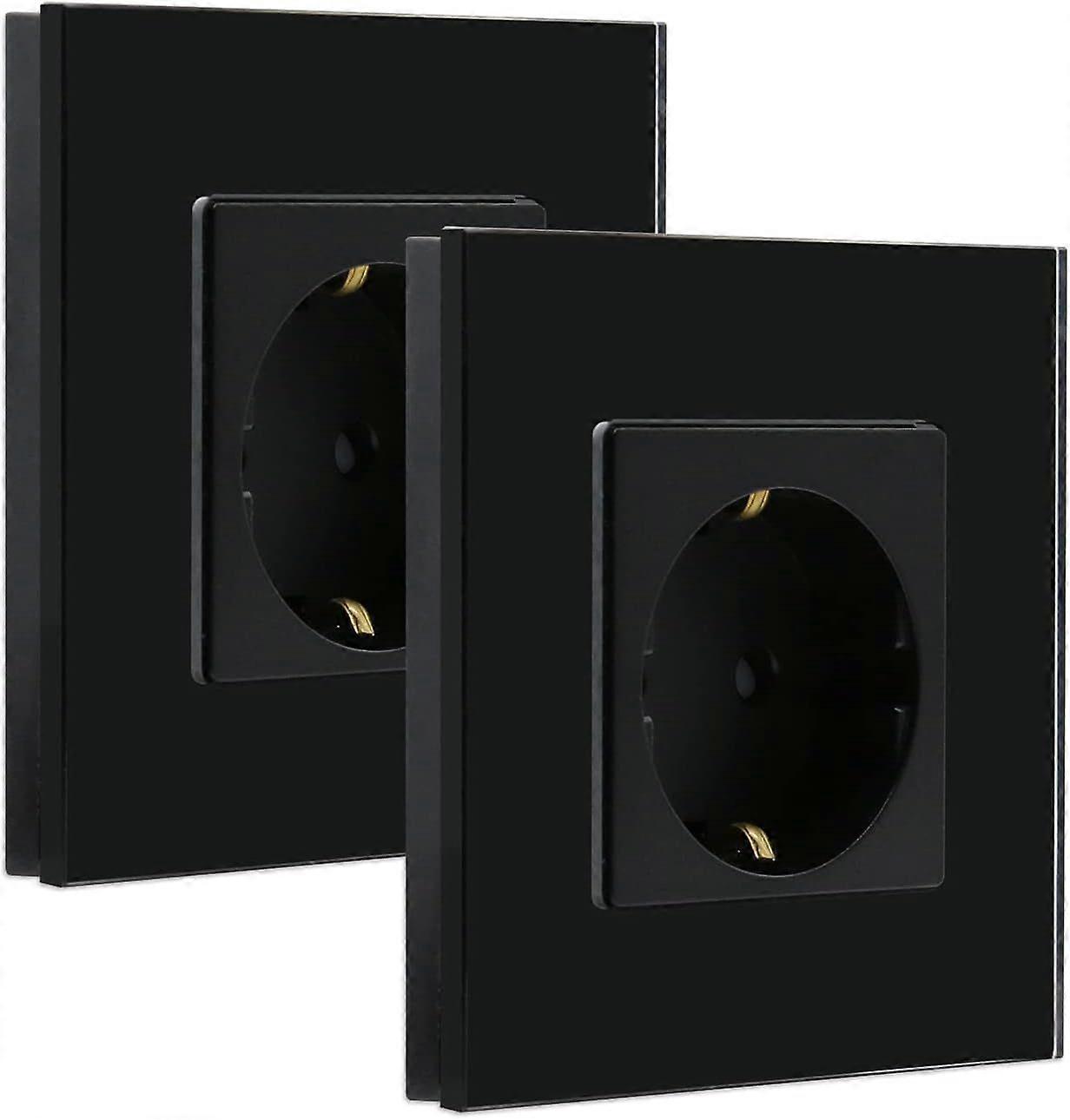 Socket 1 compartment flush-mounted socket crystal glass wall socket black 16A protective contact socket 86mm (2 pack)
