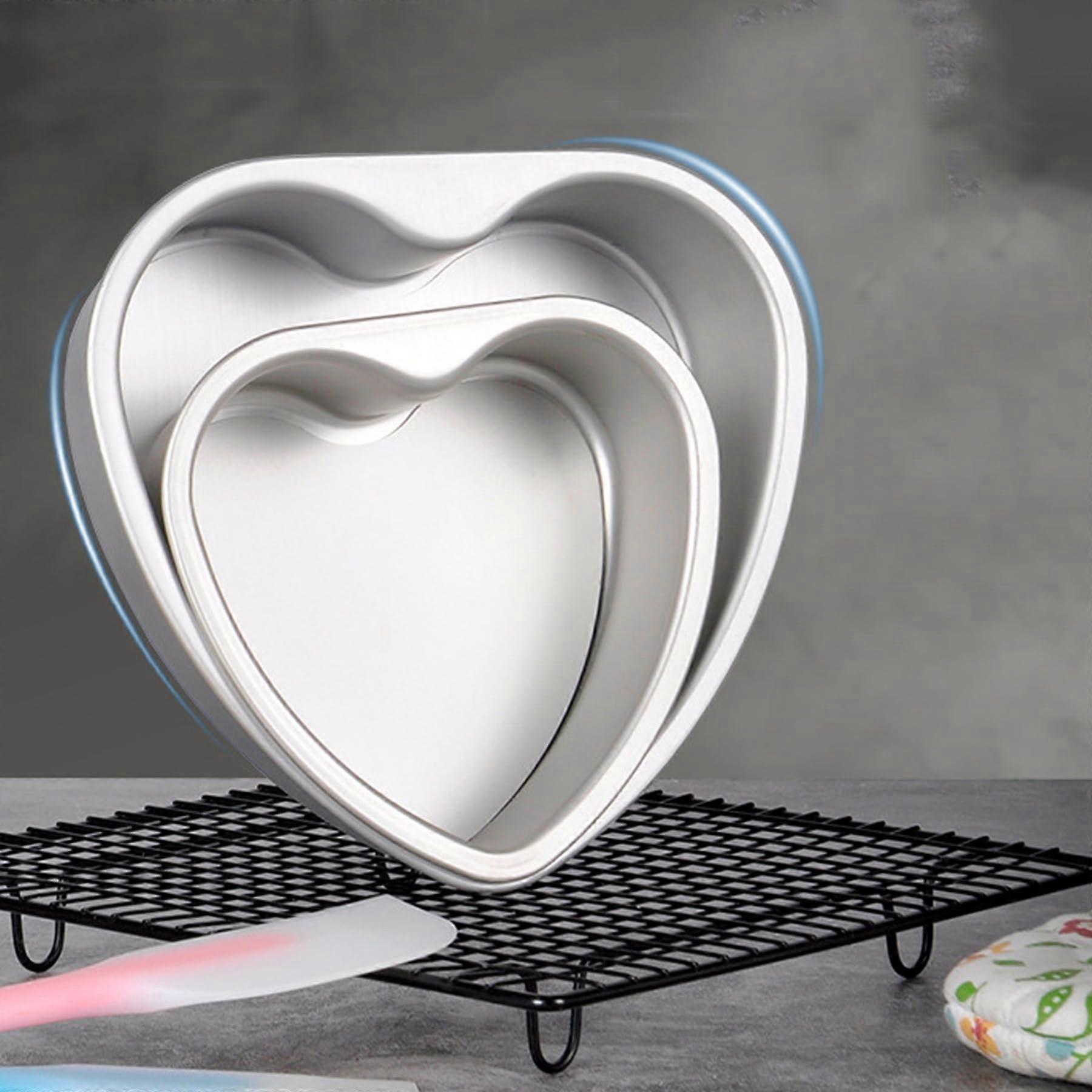 Aluminum Heart Shaped Cake Pan Set - 2Pcs 4 Inch & 6 Inch Reusable Deep Molds with Removable Bottom for Cheesecake and Brownies