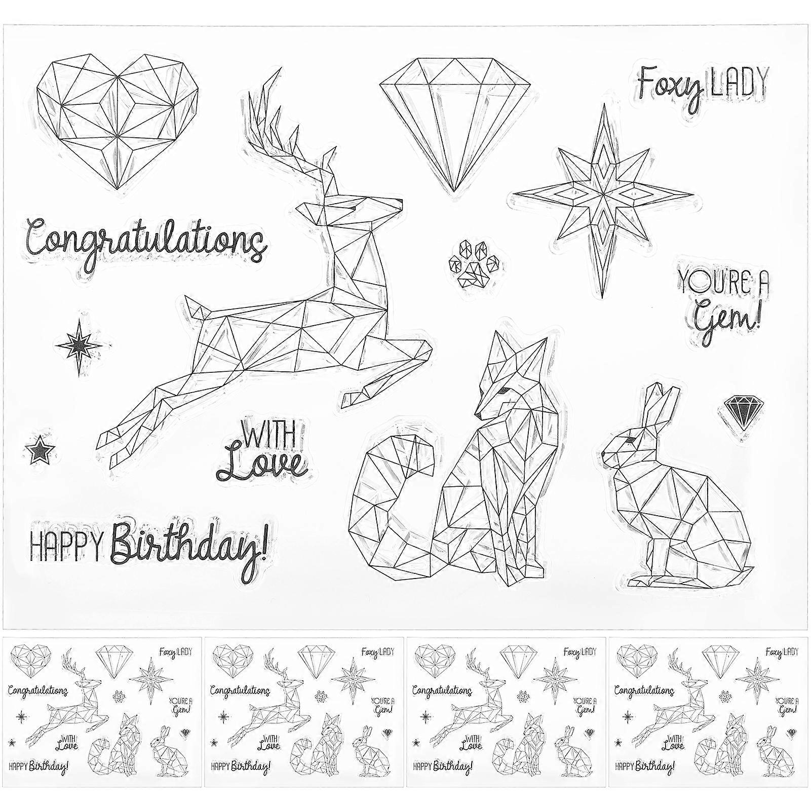 5Pcs Transparent Stamp Rubber TPR Rectangle DIY Journal Deer Pattern Craft Art Accessories