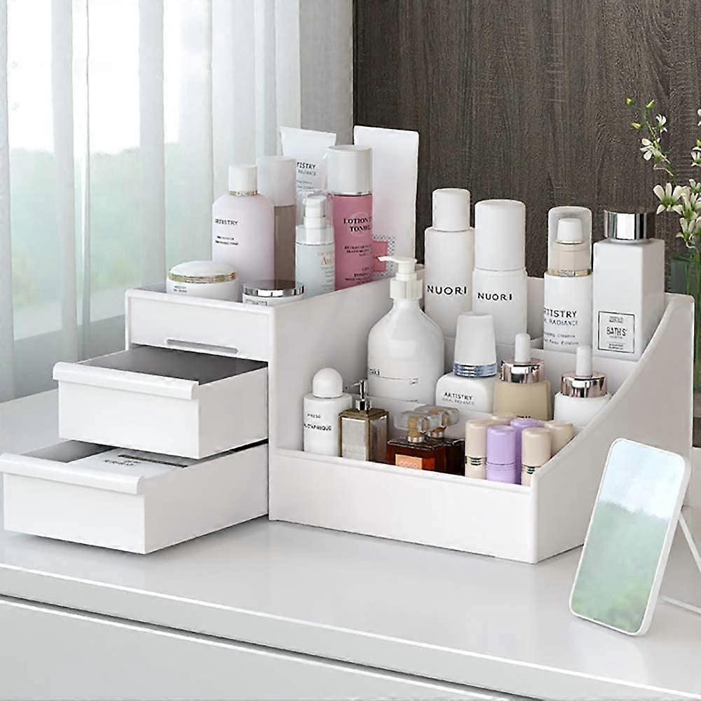 Cosmetic storage box with large make -up capacity, for makeup, brushes, lipsticks (white)