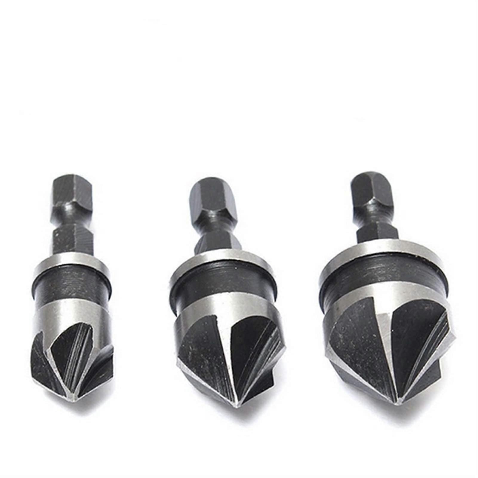 3pcs Hex Countersink Boring Set for Wood and Metal, Quick Change Drill Bit Tools, Carbon Steel Hex Shank, Red Color