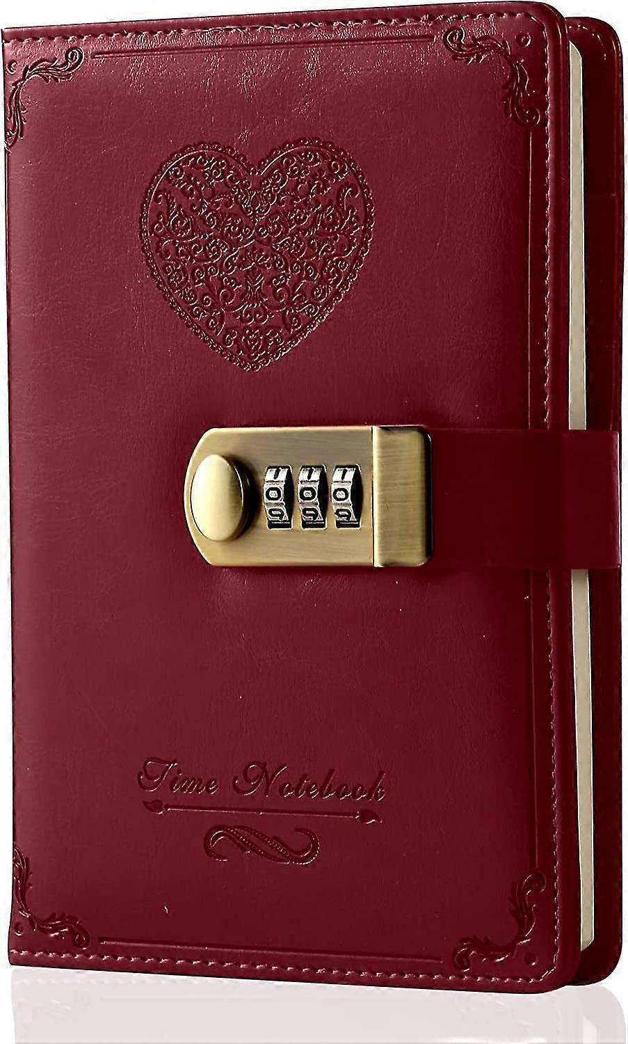 Diary With Lock For Girls - Leather Password Locking Journal Cute Secret Diaries Notebook With Combination Lock For Women Adults B6 Size 5.3x7.8 Inch
