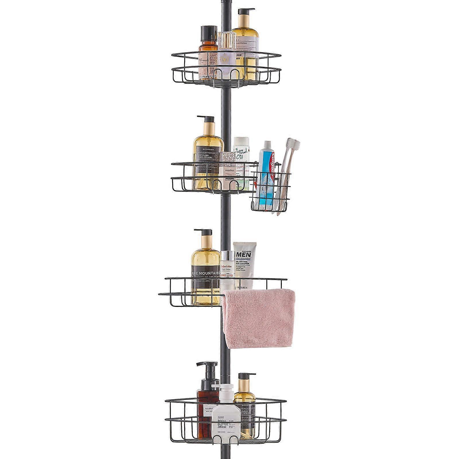 Shower Corner Caddy Tension Pole, 42" to 114" High, Multi-Functional Shower Tension Pole with Strong Load-Bearing Tray