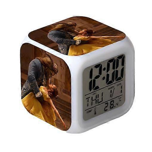 Wekity Beauty and the Beast Alarm Clock LED Square Clock Digital Alarm Clock with Time, Temperature, Alarm, Date