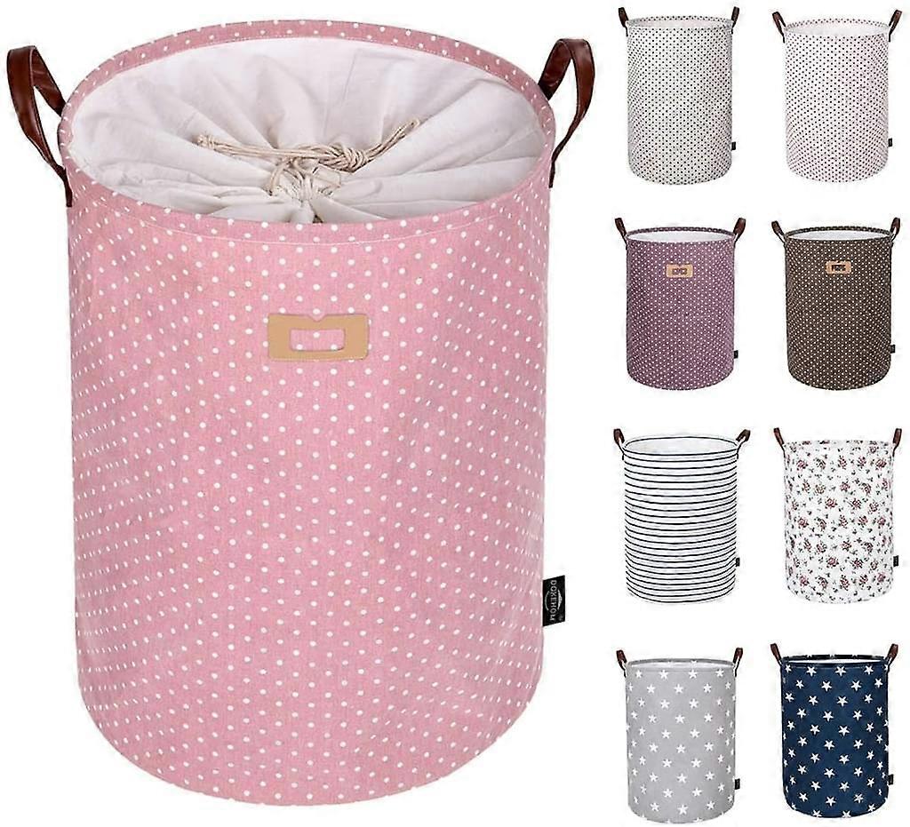 Thickened Foldable Round Storage Laundry Baskets, Cotton (Pink)