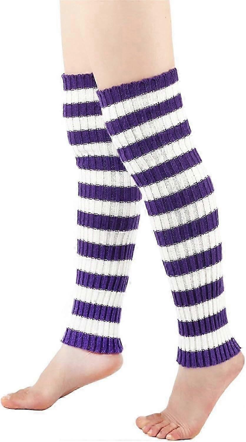 Striped Pattern Knitted Yarn Warm Boot Legwarmers For Cycling