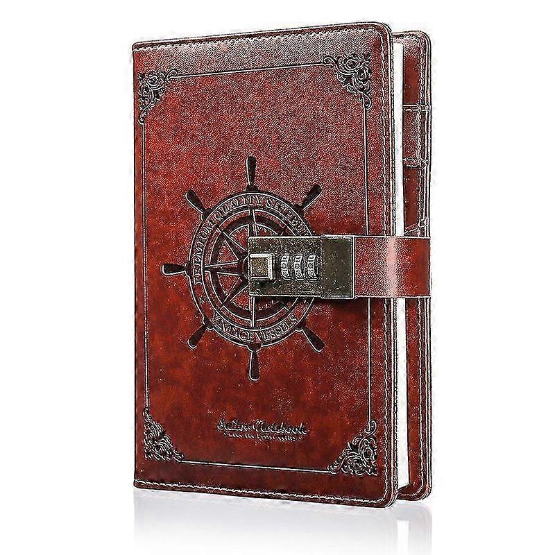 Locked Leather Journal with Password - Brown Secret Writing Notebook