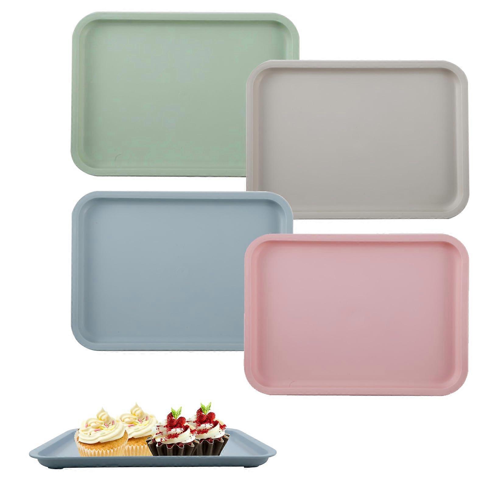 Set of 4 Serving Trays, Rectangular Small Trays, Food Tray, 25 x 18 x 1.6 cm Light GreenPinkBlueKhaki