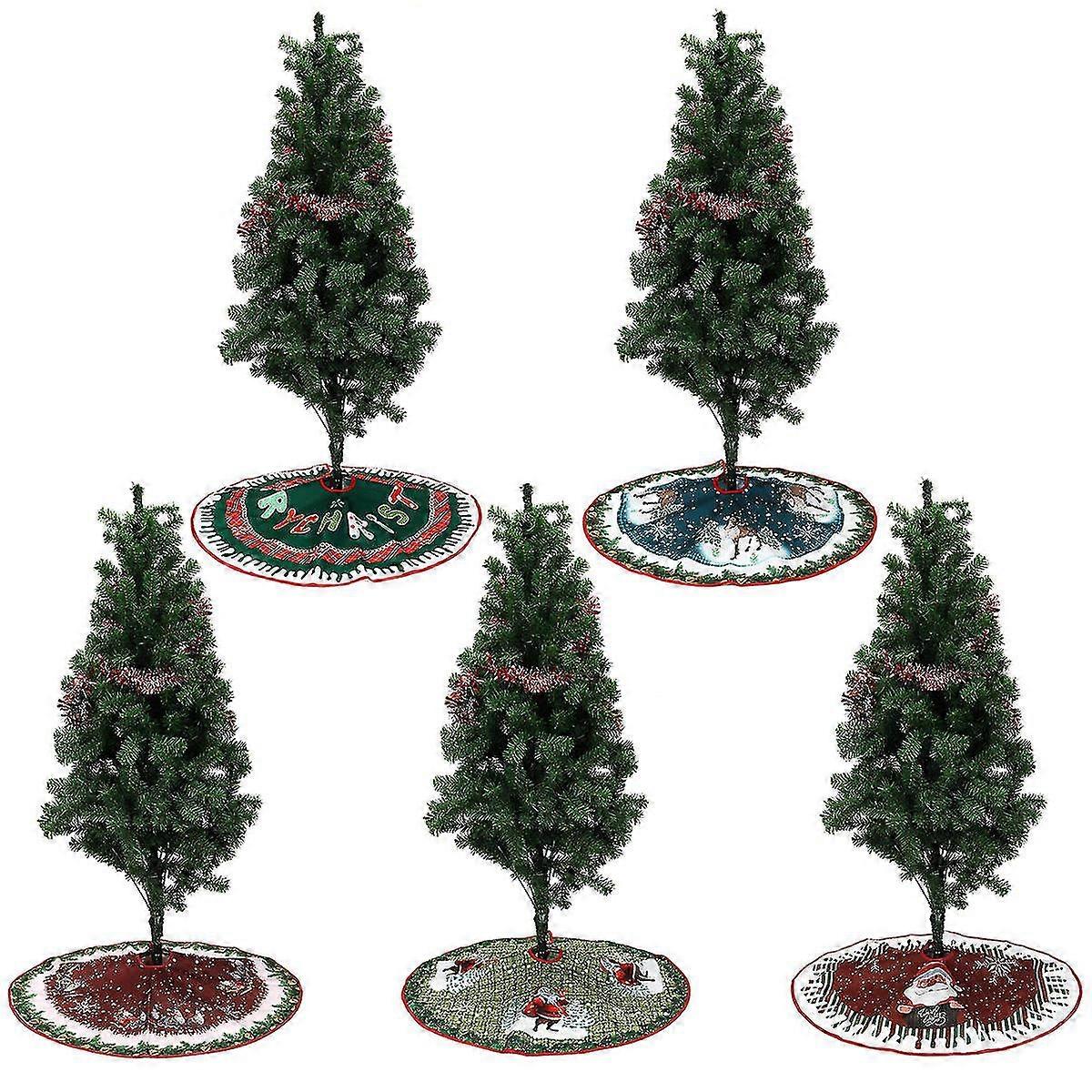 90Cm Non-woven Christmas Tree Skirt - Santa Claus and Reindeer Design Suitable for Home Decorations