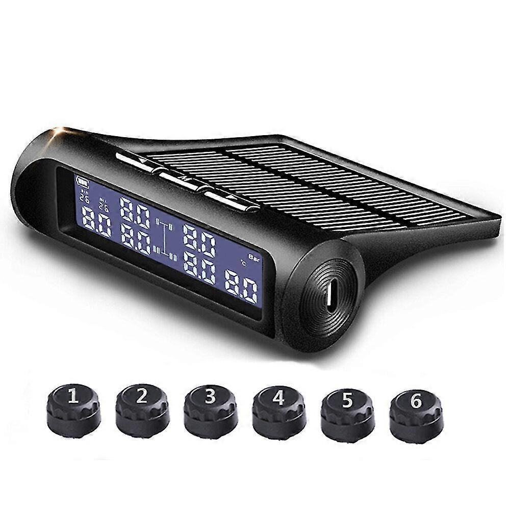 Solar TPMS Tire Pressure & Temperature Monitoring System with 6 External Sensors, 0.1-18bar, Suitable for Trucks and RVs, 6-Wheel Light Truc