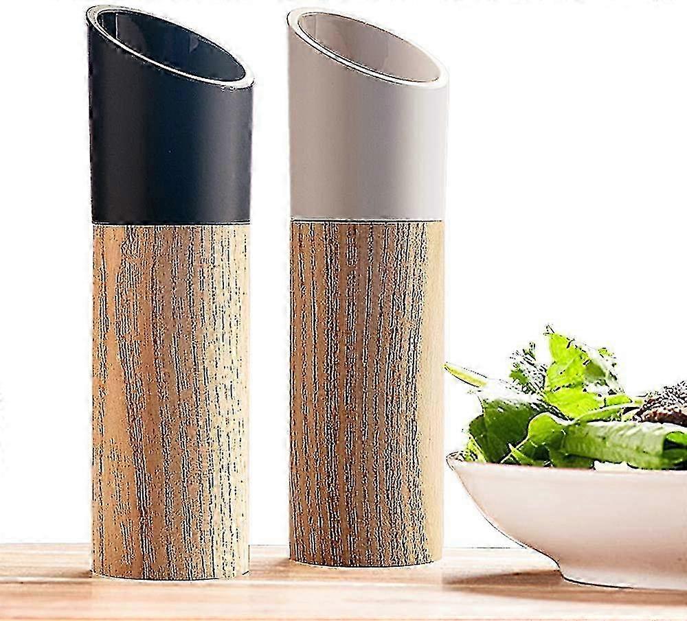 Tall Black And White Salt And Pepper Shaker Set With Adjustable Coarseness Suitable For Various Kitchen Styles