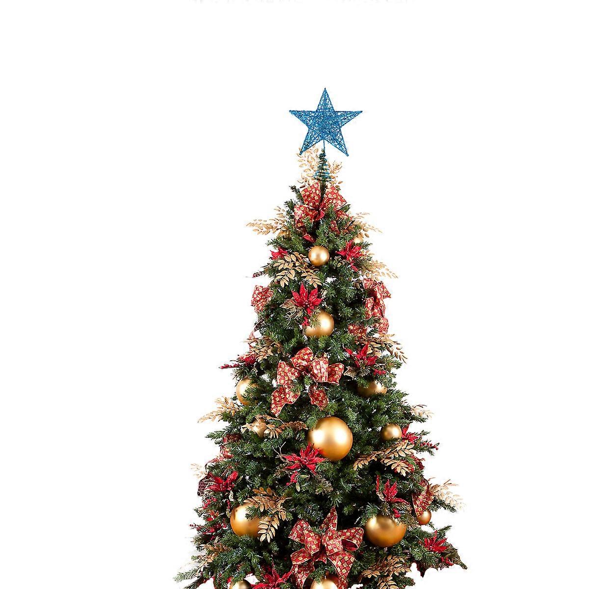 شجرة ستار توبر متلألئ أزرق زينة عيد الميلاد 20 سم الحديد للمتاجر والفنادق والمطاعم 1 قطعة