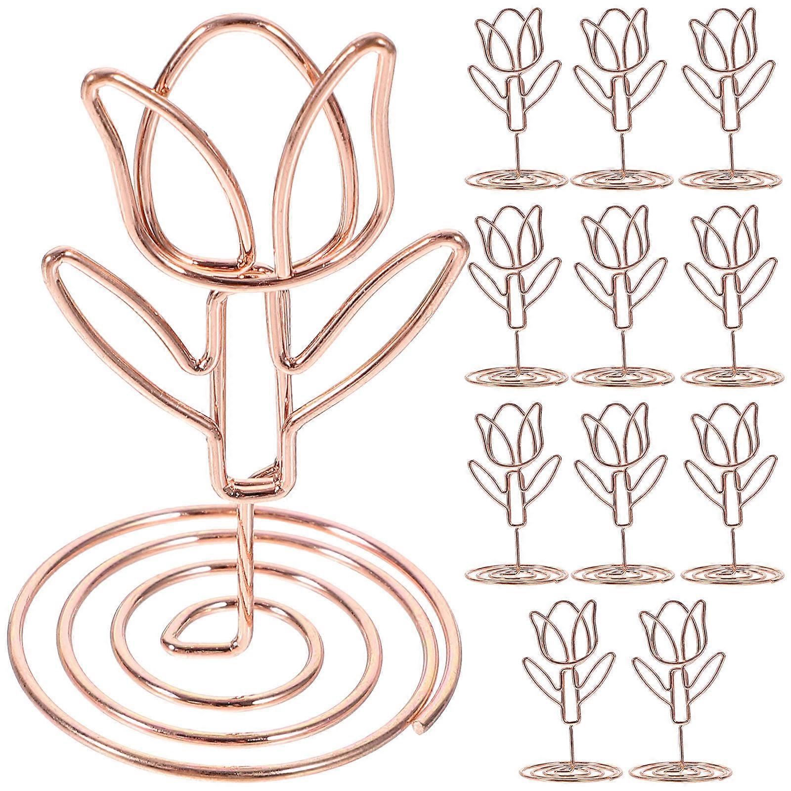 Table Top Sign Holder Place Card Holders For Table Tulip Flower Shape Photo Holders Rose Gold Home Use 5.50X3.00X3.00cm Organization Tool 10Pcs