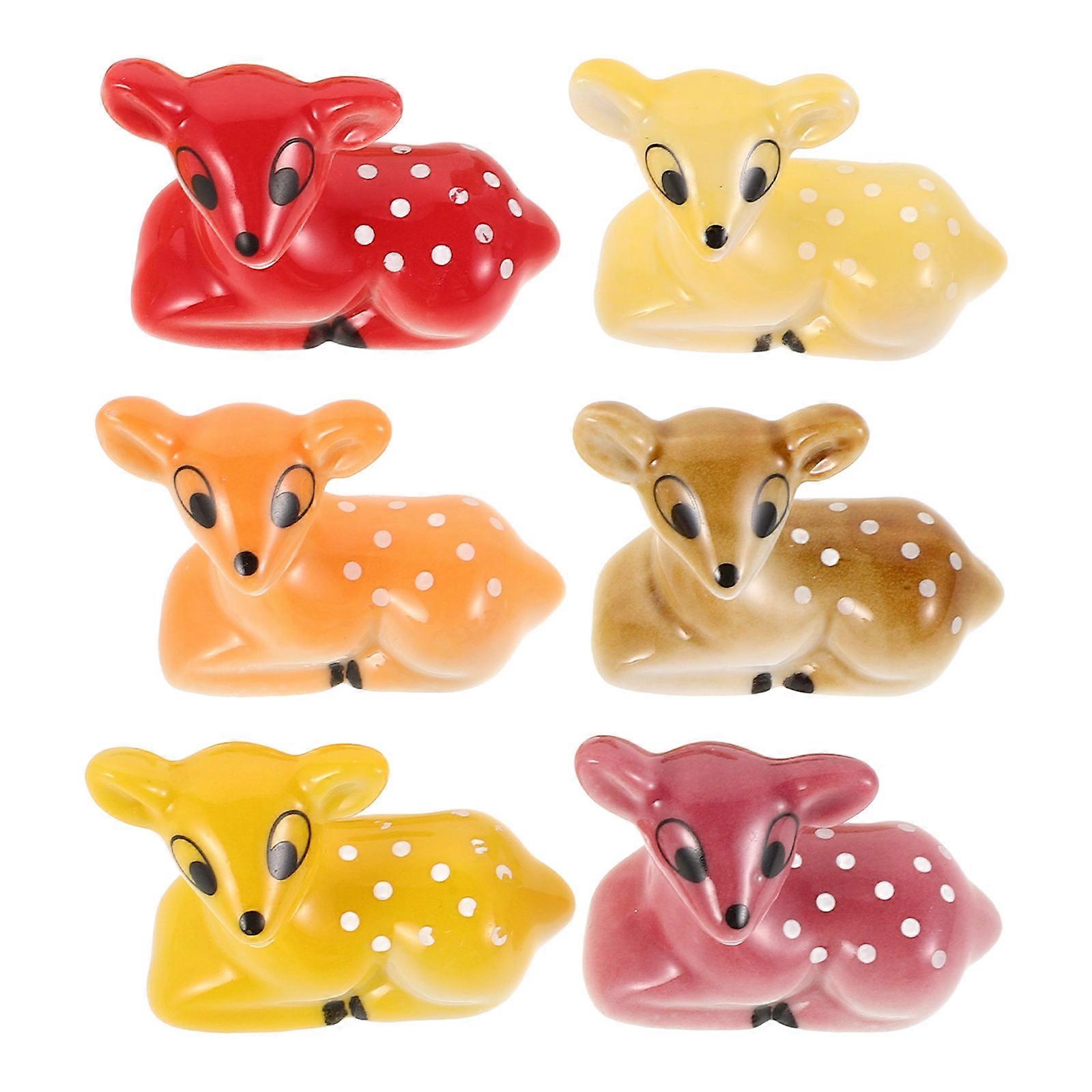 6pcs Cute Ceramic Deer Chopstick Holder Rest, Adorable Animal Shaped Spoon Stand for Home Kitchen Tableware, Easy to Clean Whimsical Design