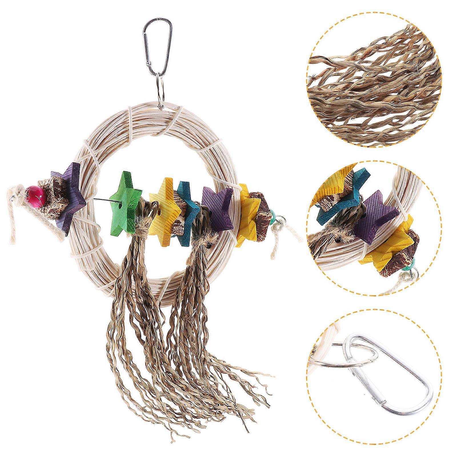 Parakeet Bird Toy Parrot Chewing Toys Rattan Circle Biting Toy 23x5x34cm 1Set