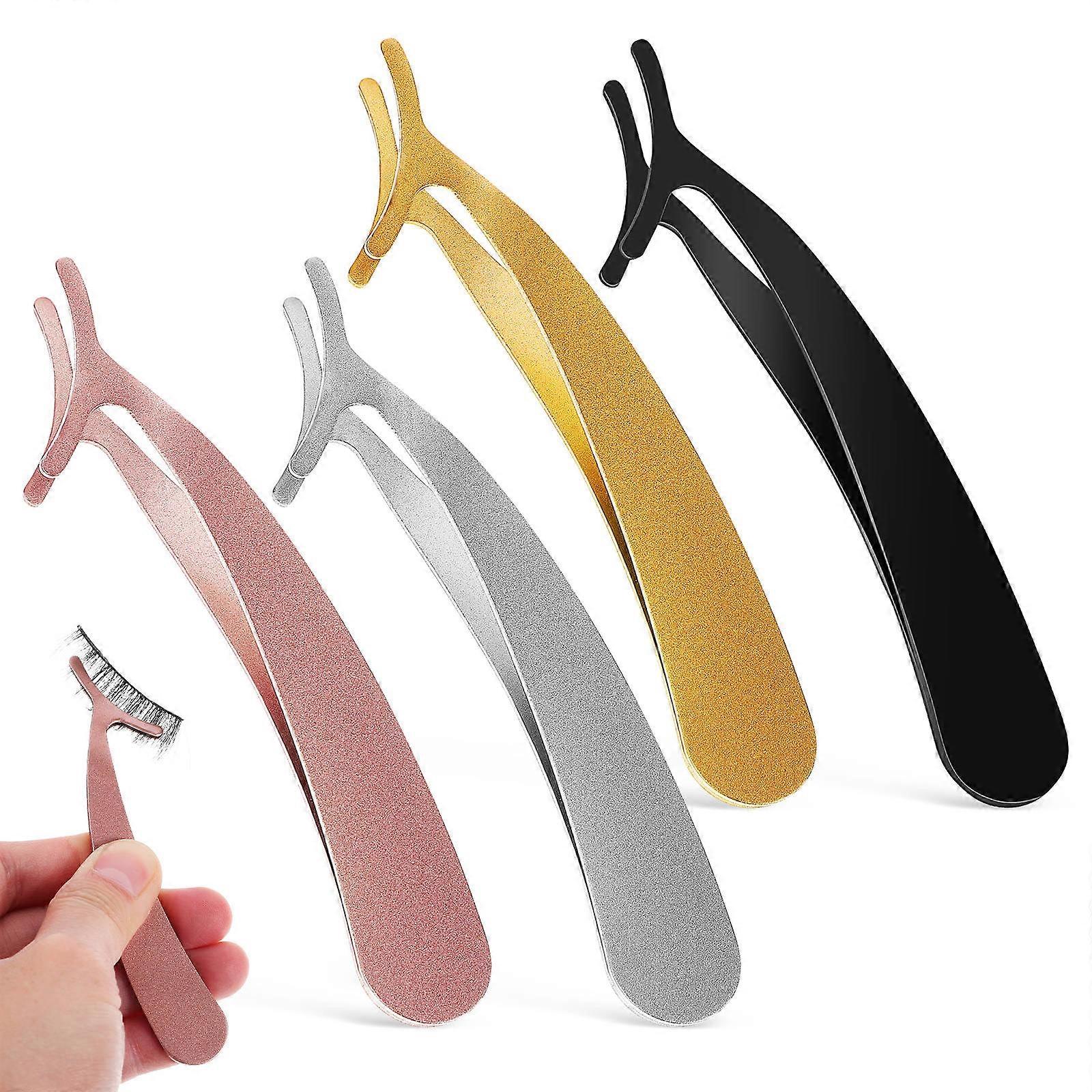 Ergonomic Eyelash Tweezers Set   4pcs False Lash Applicator & Removal Tools for Lash Extensions