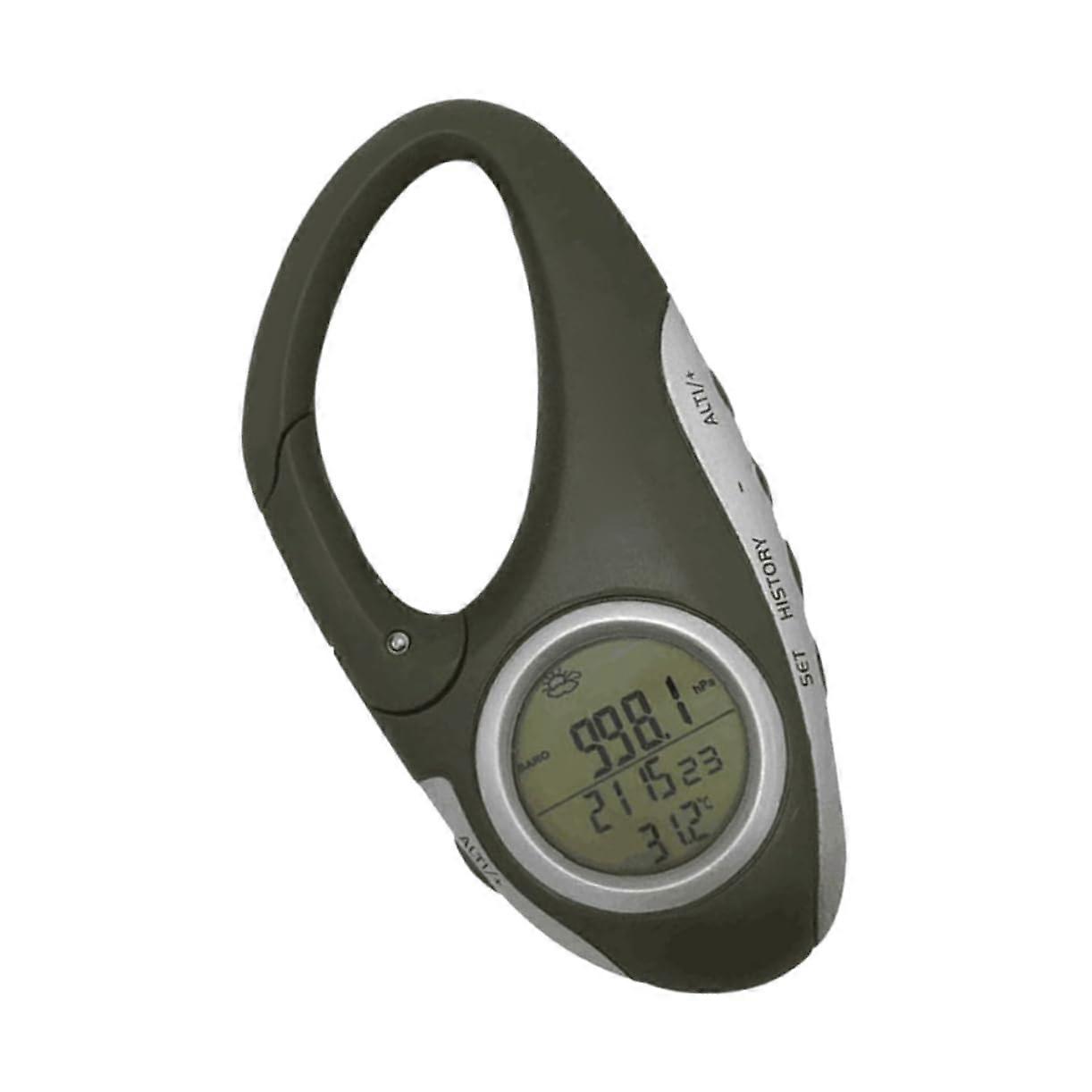Altimeter Barometer Digital Thermometer For Hiking With Carabiner Clip ABS Green Model 1