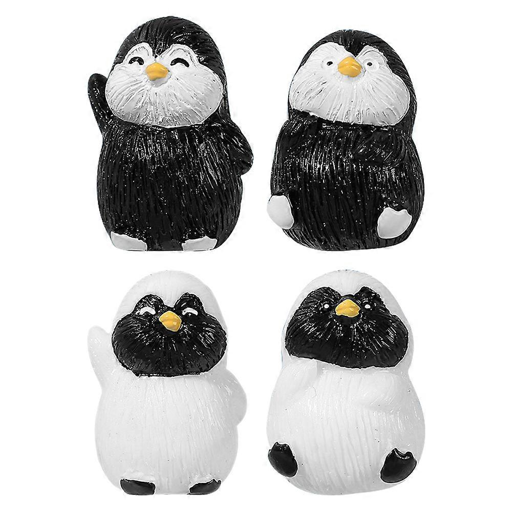 Tiny Penguin Cartoon Figures Minimalist Style Resin Material Indoor Use Home Decor 4Pcs