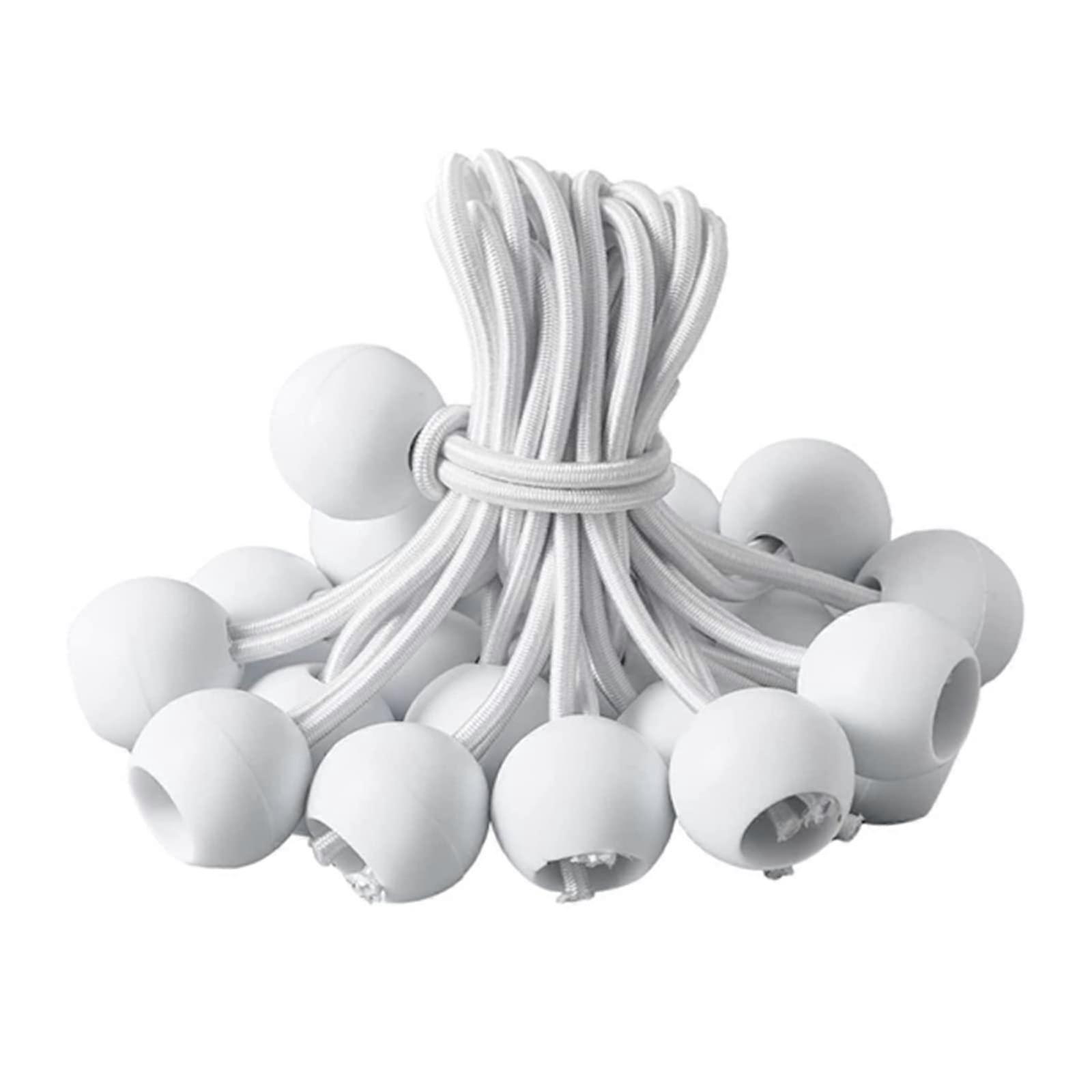 50 pieces of bungee cords, durable, white, stretch ropes with hooks for awnings, tarps, cable management