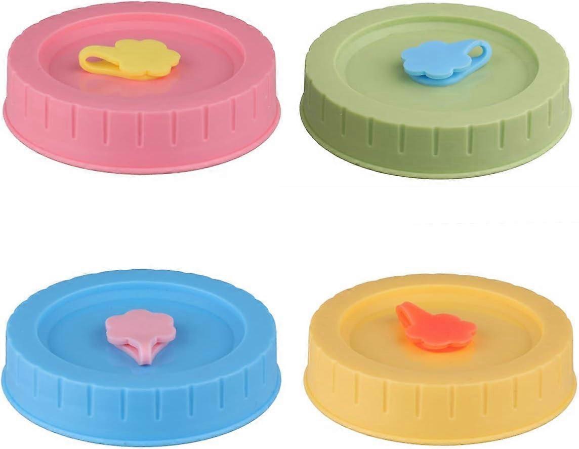 Set of 4 Cute Decorative Plastic Mason Jar Lids with Straw, for Regular Mason Jars