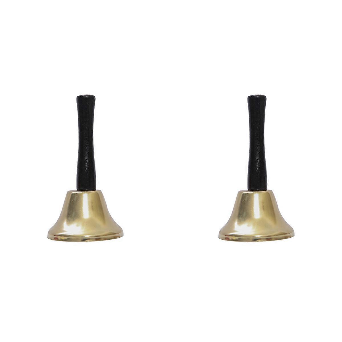 Gold Steel Hand Bell Loud Call Bell Alarm, Cow Bell with Stick Grip-A