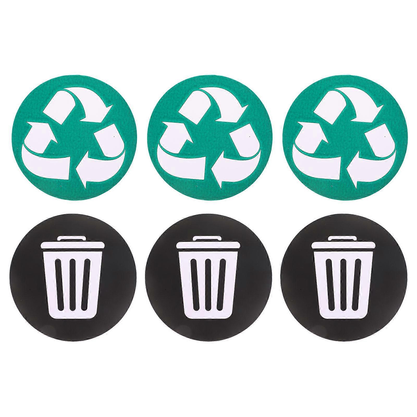 Adhesive Bins Recycling Stickers Trash Sorting Public Place Square Shape PVC Material Reusability 6Pcs