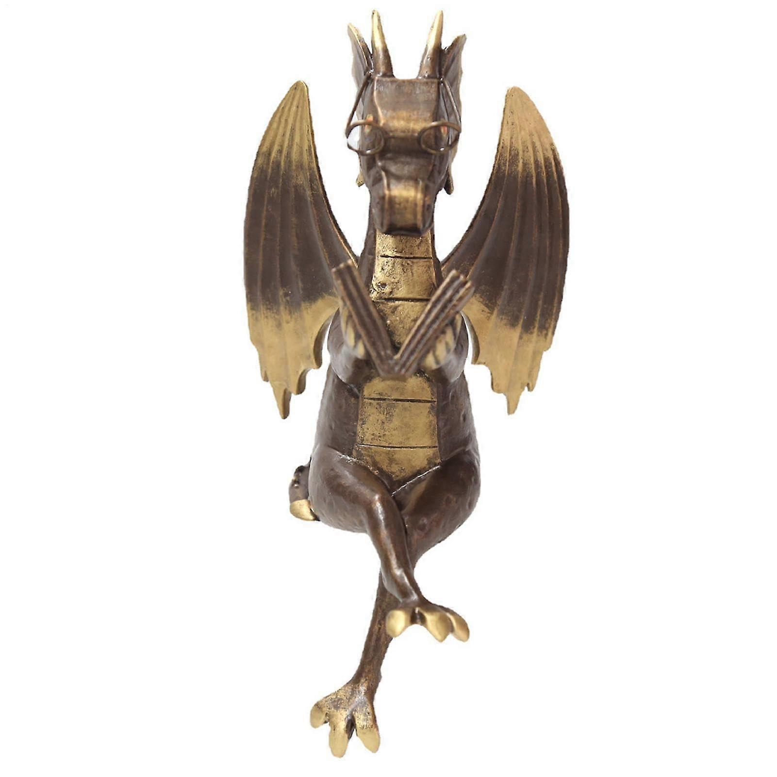 Dragon sculpture, reading book, made of synthetic resin, collection of shelves