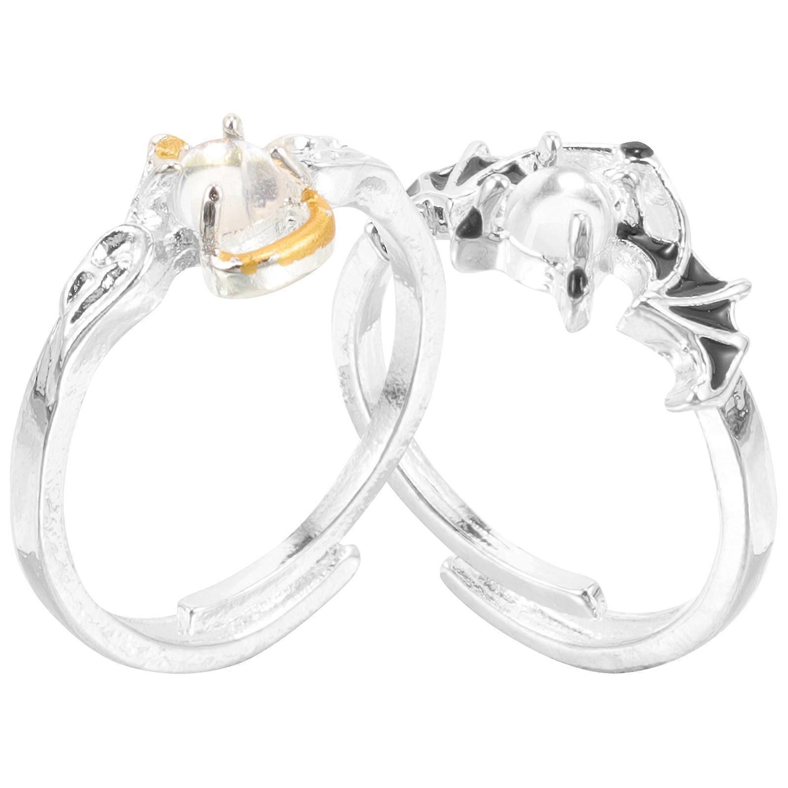 Matching Couples Rings Angel and Devil Circular Luxury Minimalist Design Assorted Color 1 Pair