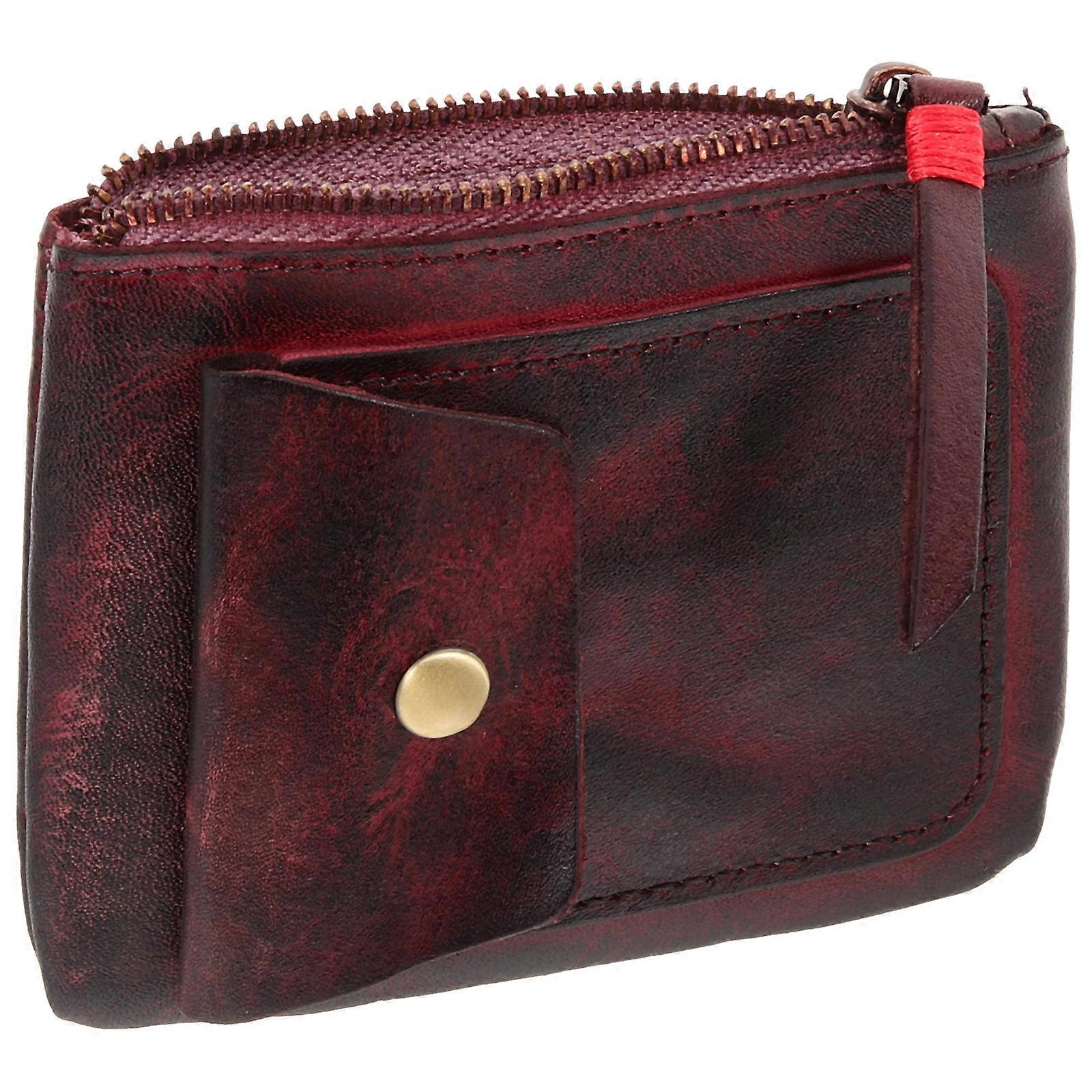 Retro Coin Bag Vegetable-tanned Leather Zipper Closure For Daily Use 1Set