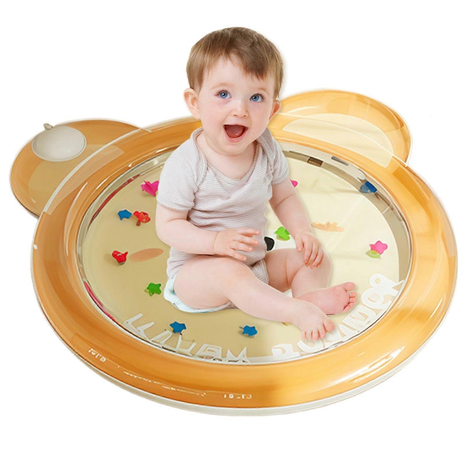 Water Mat for Babies, Inflatable Sensory Water Play Mat with Floating Stars, Portable Baby Activity Center in Yellow