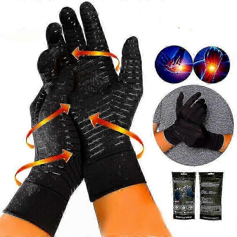 Copper Anti Arthritis Gloves Hand Wrist Support Finger Compression Pain Relief