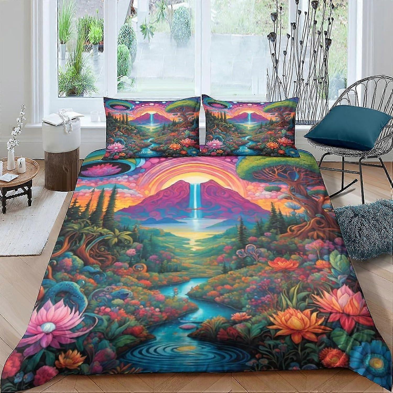 Forest Duvet Cover Set 3D Bedding Sets Microfibre for Boys Girls Quilt Cover with Zipper Closure 3 Piece Set Comforter Cover Double