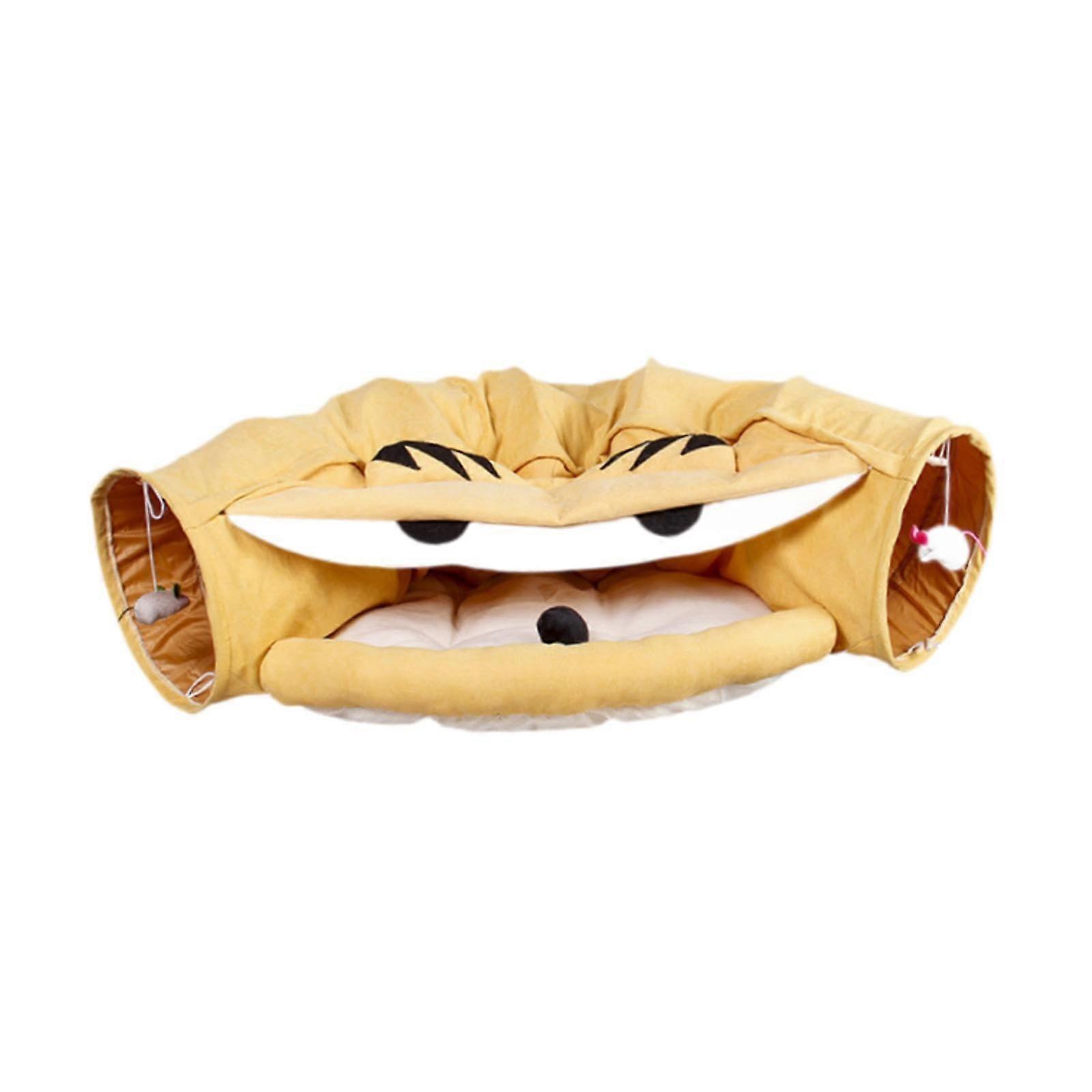 Cat Tunnel with Toy, Cosy Hideout, Cat House, Cave, Cat Nest, Play Tunnel, Cat Bed, Pet Tunnel for Kittens, Play Rest, Yellow