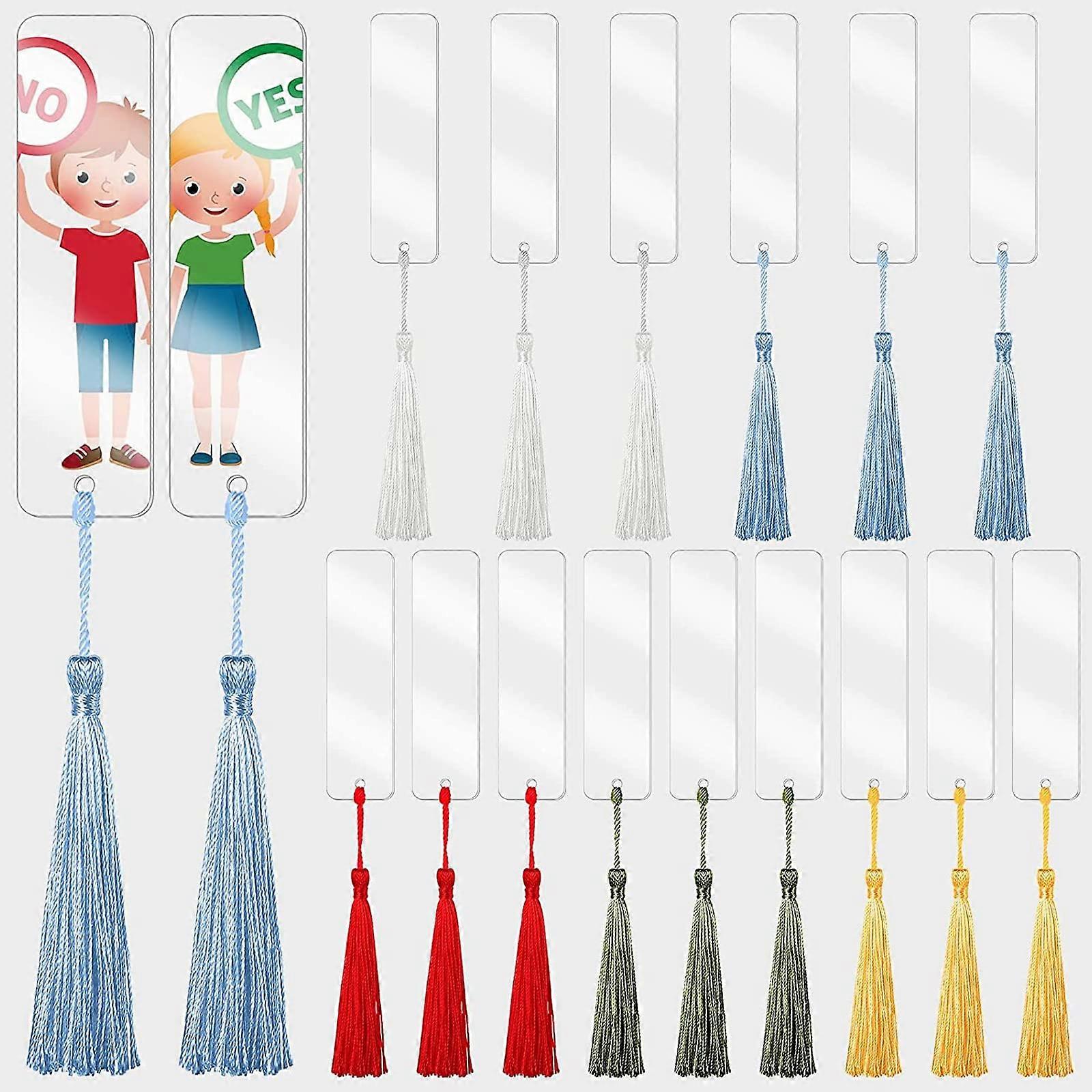 Transparent Acrylic Bookmarks, 30 Pieces with Colorful Tassel Set, DIY Blank